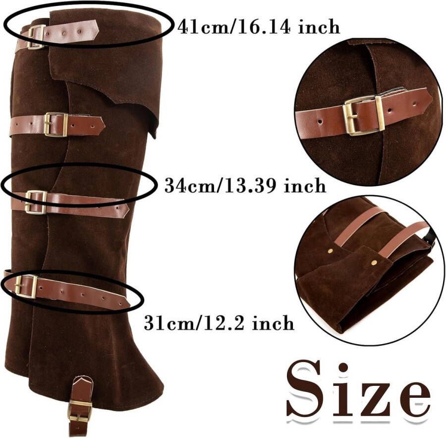 Allecto Plus Boot Legging van Nepleer Bruin voor en Middeleeuwse Laarzen Accessoire voor Carnaval en Cosplay met Piraten- en Ridderthema Halloween Kostuum Idee