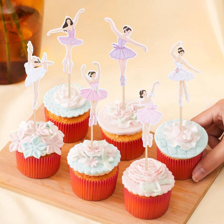 Allecto plus Cupcake Kit met 32 Ballerina's 8 Stijlen Toppers voor Ballerina Cupcakes Balletdecor voor Taarten en Muffins