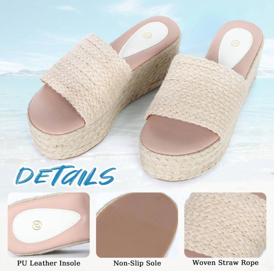 Allecto Plus Dames espadrilles met platte taloni van jute en raffia zomer sandalen met elegant design comfortabele strandmules trendy zomer schoenen