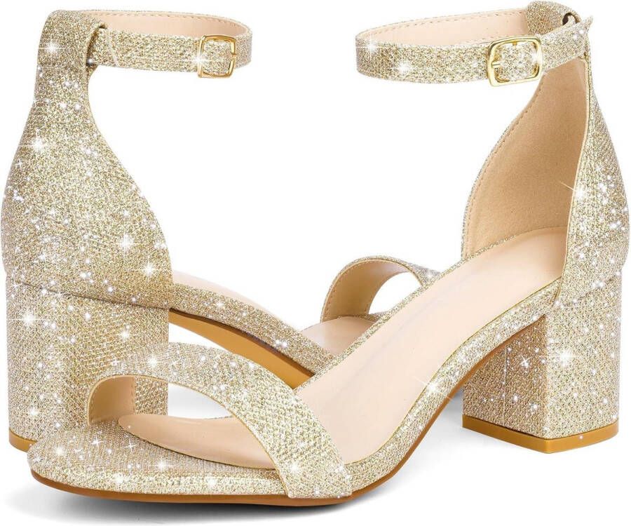 Allecto Plus Dames sandalen met open teen en middelhoge hak Suède sandalen met riem en gesp Geschikt voor bruiloft en feestjurken Stijlvolle hakken