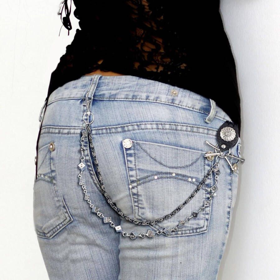 Allecto plus Dobbelsteen Broekketting voor Mannen en Vrouwen Punk Gothic Portemonneeketting met Metalen Dobbelsteenbedel Robuust Jeans en Riemaccessoire voor Bikers Hiphop Streetwear Mode