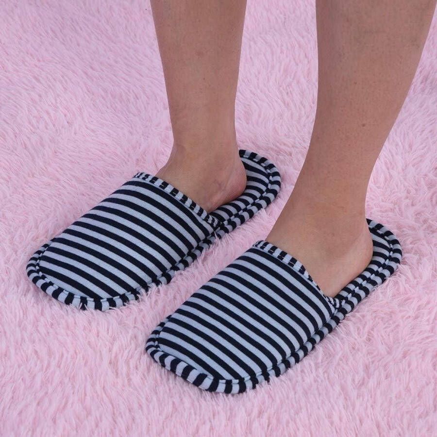 Allecto Plus Draagbare Opvouwbare Slippers voor Thuis Indoor Reizen Grijs Strepen Vrouwelijke Open Achterzijde met Handige Opbergtas
