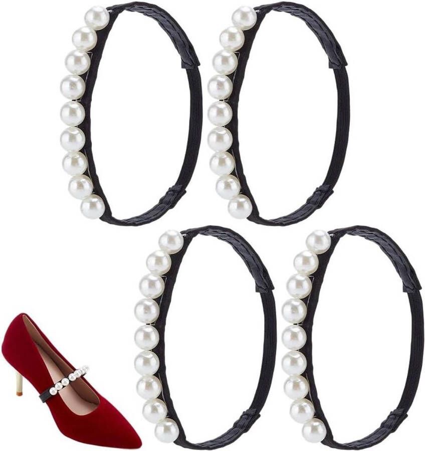 Allecto plus Elastische Parelschoenriemen voor Dames Set van 4 Stuks Hakbanden Afneembaar Kunststof Sandalen Accessoires
