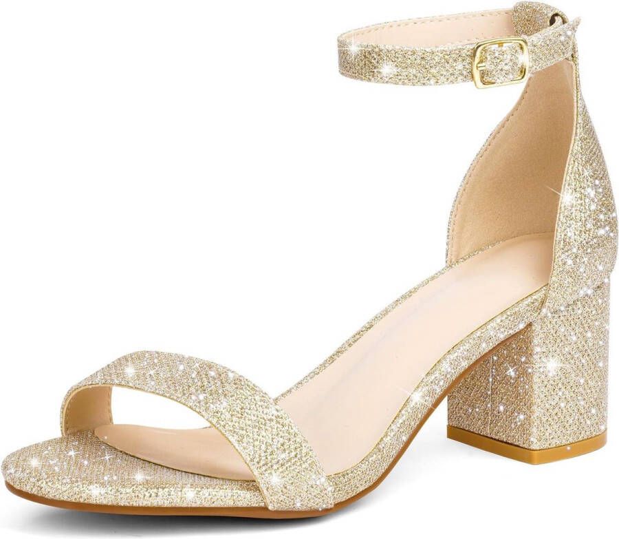Allecto plus Hakken sandalen vrouwen open teen dikke hak riem gesp suède feestjurk bruiloft schoenen