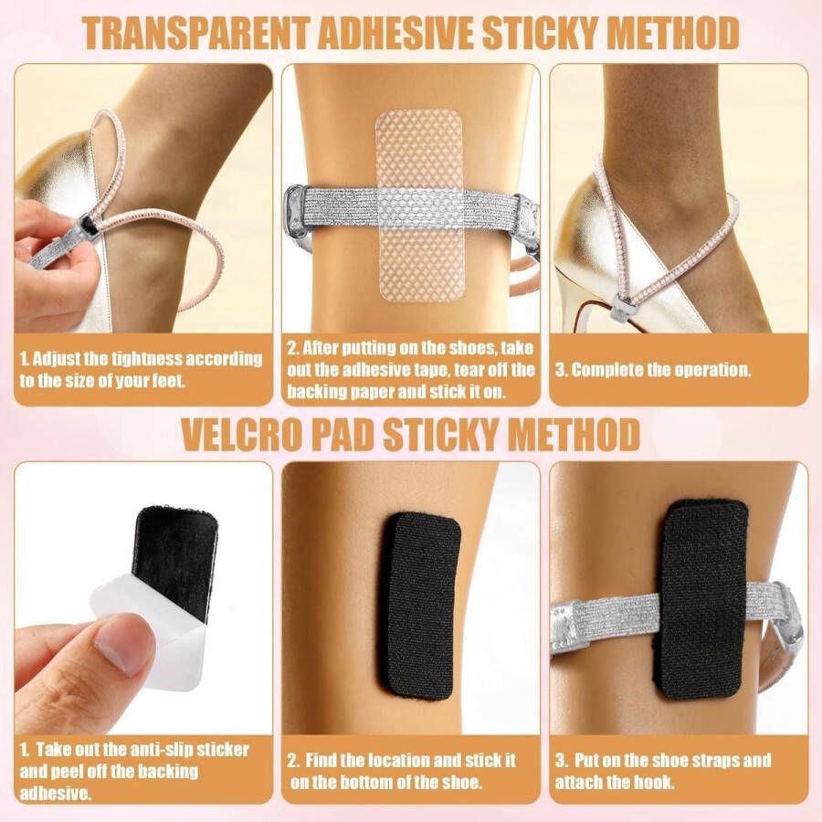 Allecto Plus Hoge Hakken Schoenbandjes met Strass Anti-Losse Enkelbandjes Vervanging voor Hakken Dames Sandalen met Hak Set van