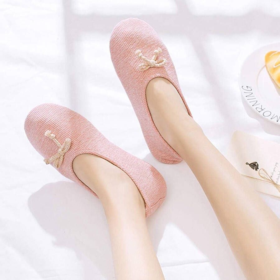 Allecto plus Katoenen pantoffels met strik voor dames en meisjes Japanse stijl Warme slippers voor winter herfst lente Comfortabele huisschoenen met harde zool