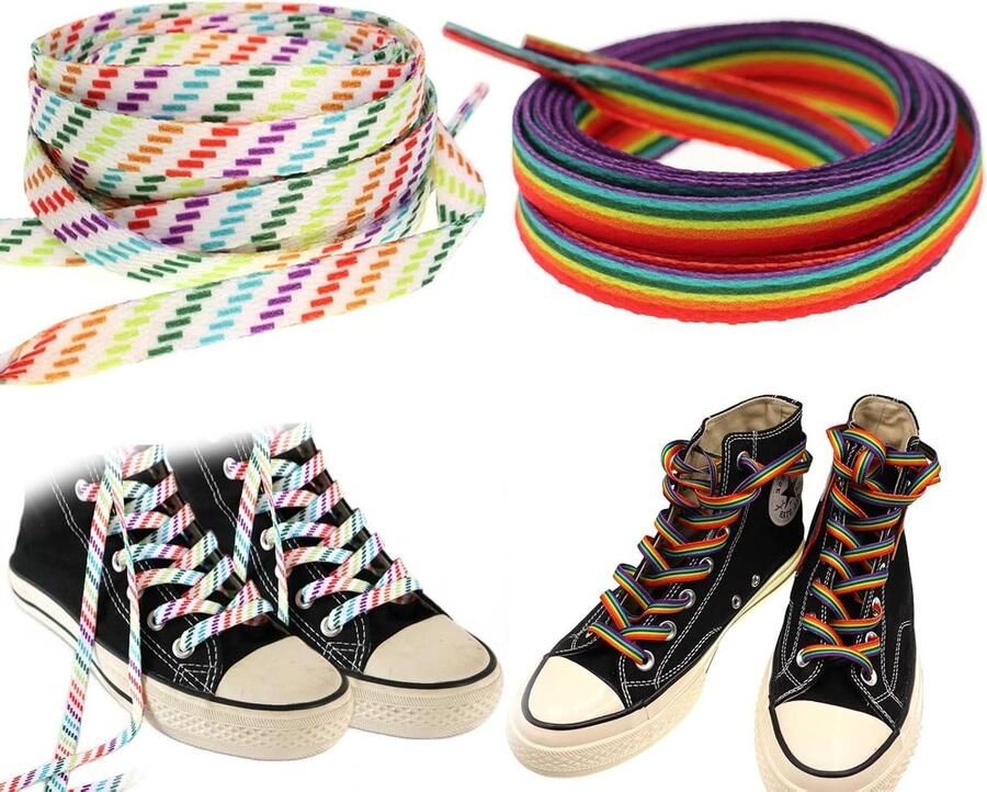 Allecto Plus Kleurrijke platte regenboogveters voor sneakers en sportschoenen