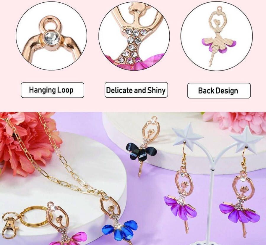 Allecto Plus Kristal Bedels voor Ballerina's Ballet Danser Hangers voor Tiener Vrouwen DIY Armband en Ketting Sieraden Maken met Strass en Hars Stuks
