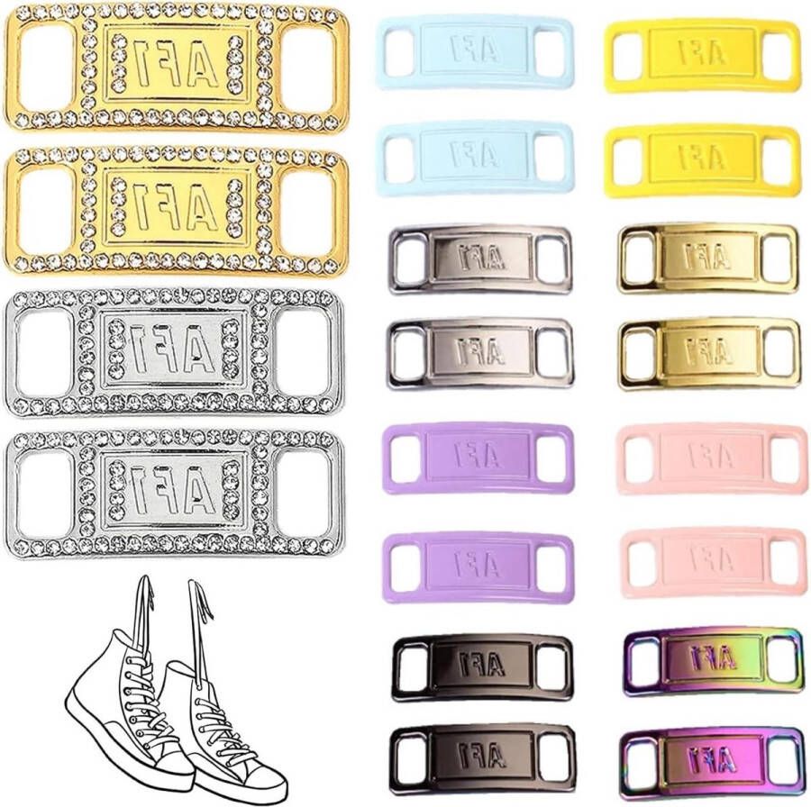 Allecto Plus Metalen schoenclips 10 paar in verschillende stijlen schoenveters clips voor sportschoenen casual schoenen wandelschoenen goud zilver zwart blauw