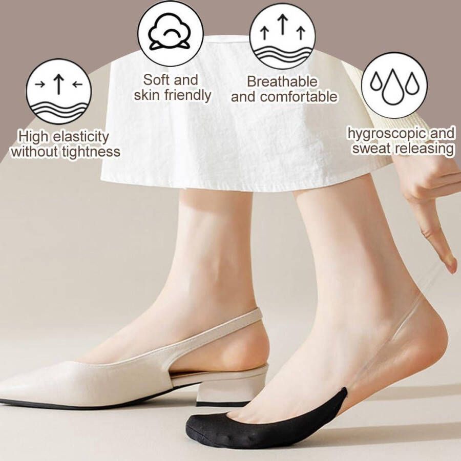 Allecto Plus No Show Dames Sokken 3 Paar Halfhoge Onzichtbare Toppersokken voor Slingback Hoge Hakken en Ballerina's