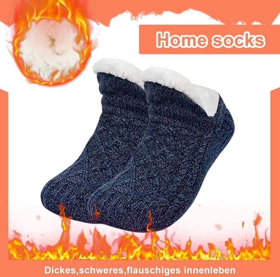 Allecto Plus Pantoffels voor dames Antislip sokken met fleece voering Zacht en warm Ideaal voor kerstcadeaus Blauw