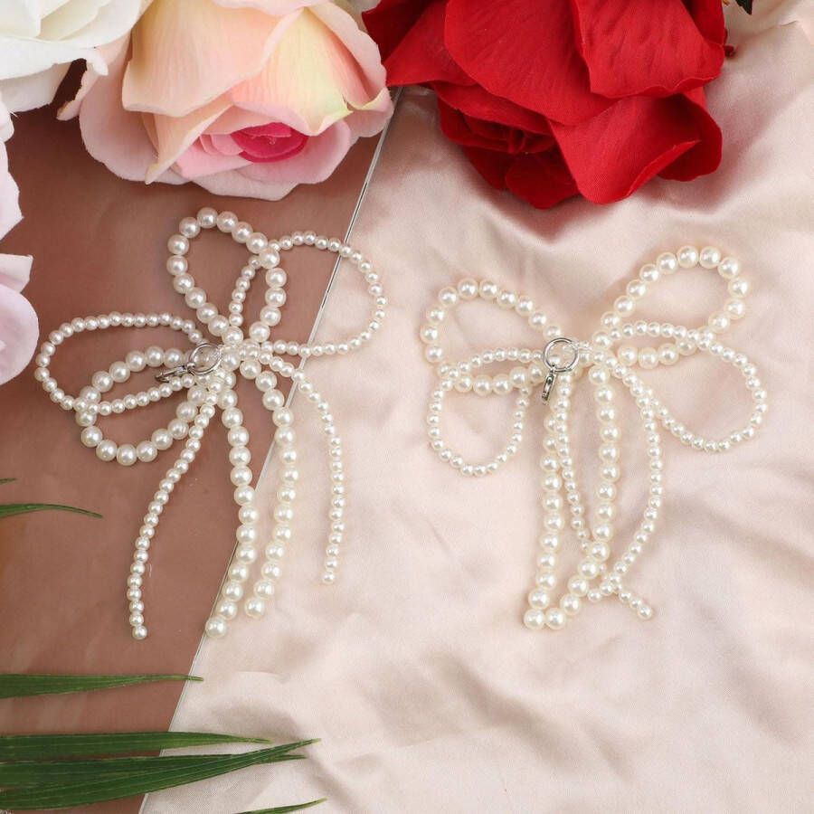 Allecto plus Parel Strik Schoenen Bedels met Kreeft Sluiting Set van 2 Schoen Decoratie & Sleutelhanger Parel Strik voor Schoenen & Kleding Accessoires