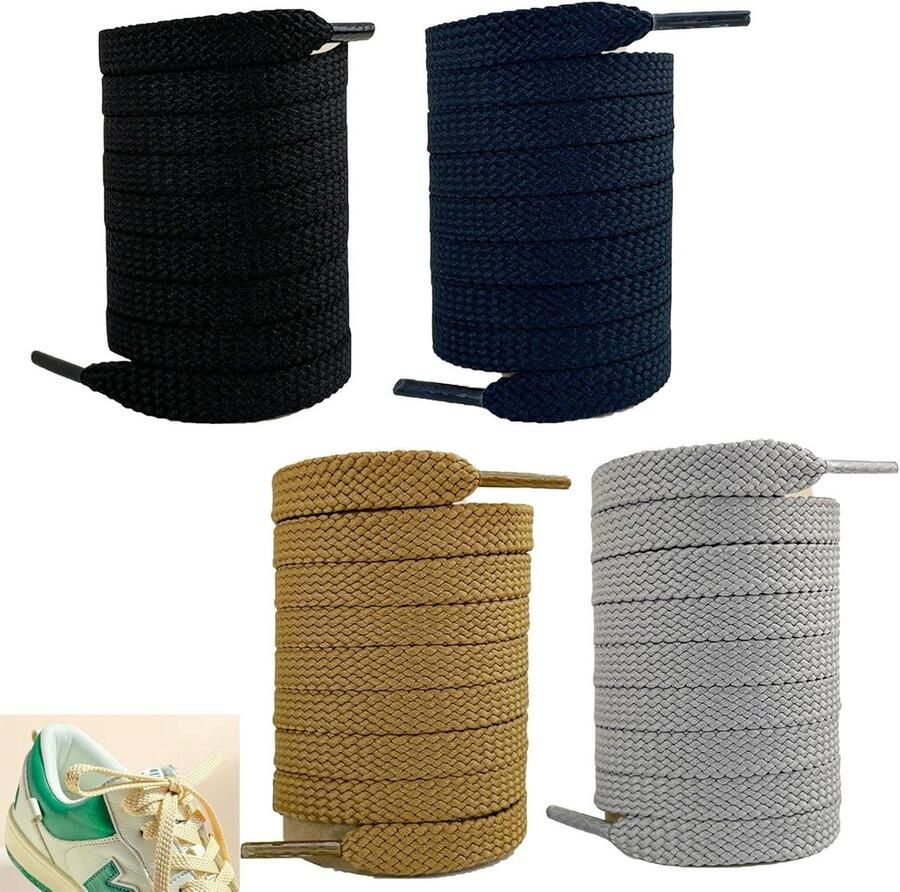 Allecto Plus Plat Sneakerveters 10 mm Breed 4 Pairs Kleuren Sportschoenen Loopschoenen Stadsschoenen