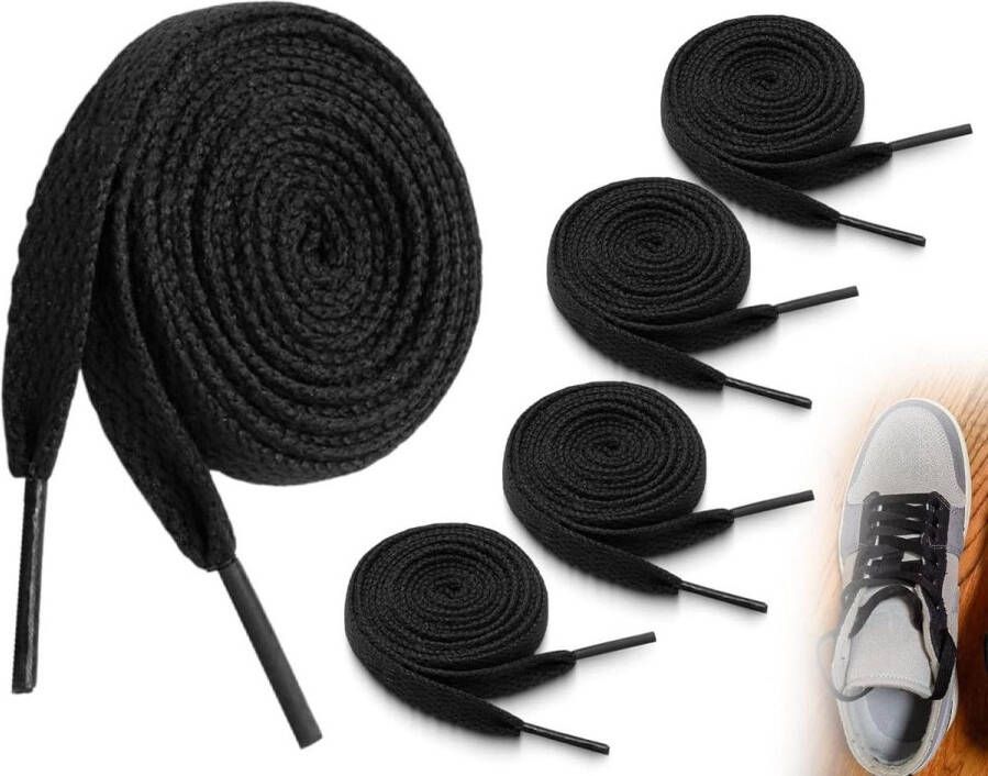 Allecto plus Reserveveters voor sportschoenen en hardloopschoenen plat en scheurvast 8 mm breed lang zwart