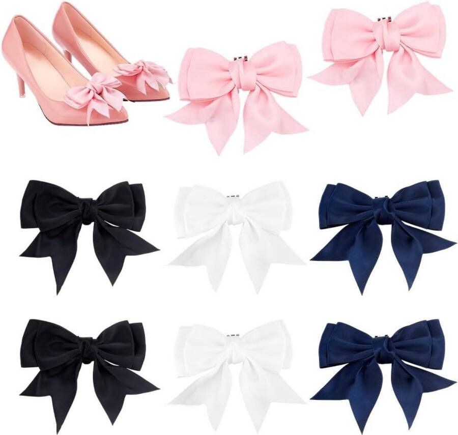 Allecto plus Satijnen strikken schoenclips voor bruiloft en feestjes Set van 8 In 4 kleuren Elegant design Geschikt voor ballerina's Afneembaar 85 x 87 x 15mm