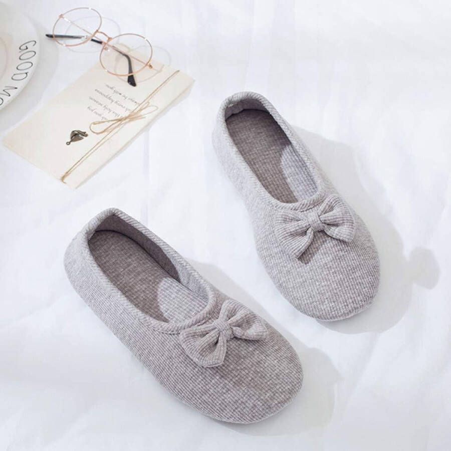 Allecto Plus Schattige katoenen ballerina pantoffels voor dames en meisjes warme indoor slippers met strik winter herfst lente comfortabele huisschoenen met nietjesvoering gesloten design