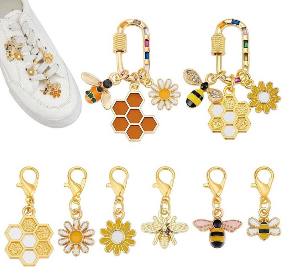 Allecto plus Schoen Charms in 8 Stijlen voor Sneakers en Sandalen Decoratieve Accessoires met Emaille Hangers en Sluitingen Geel met Bij Honingraat en Zonnebloem Motieven 0.7 ~ 1.2 Inch Gelegeerd