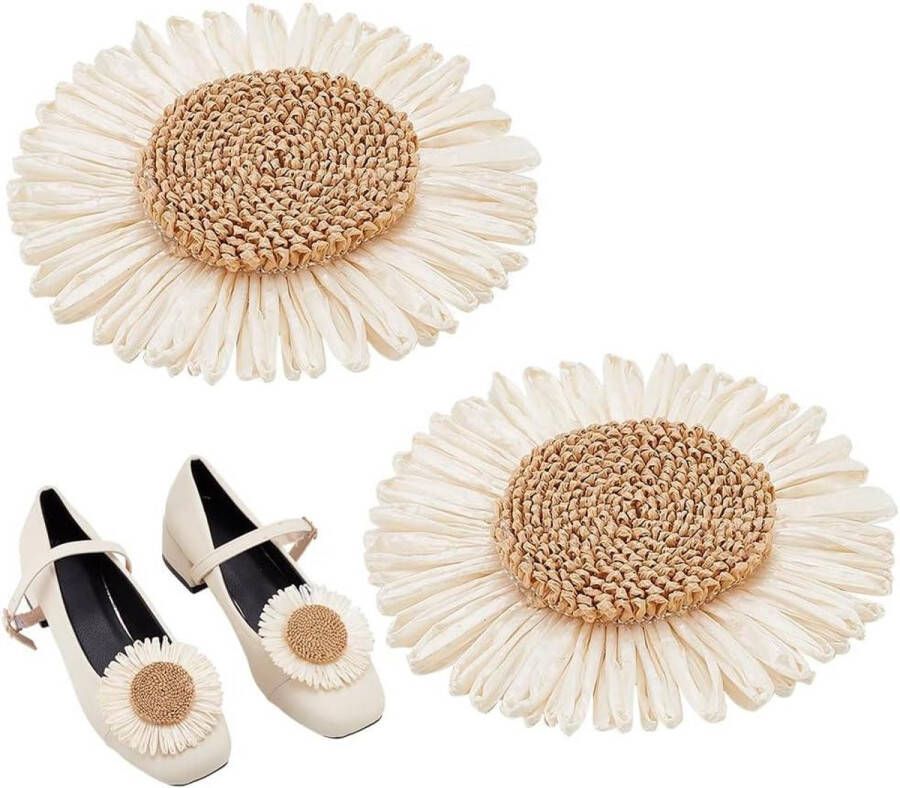 Allecto Plus Schoenaccessoires met Zonnebloem en Madeliefjes Design Set van 2 clips voor decoratie van schoenen Geschikt voor pantoffels sandalen en kleding Gemaakt van metaal lang