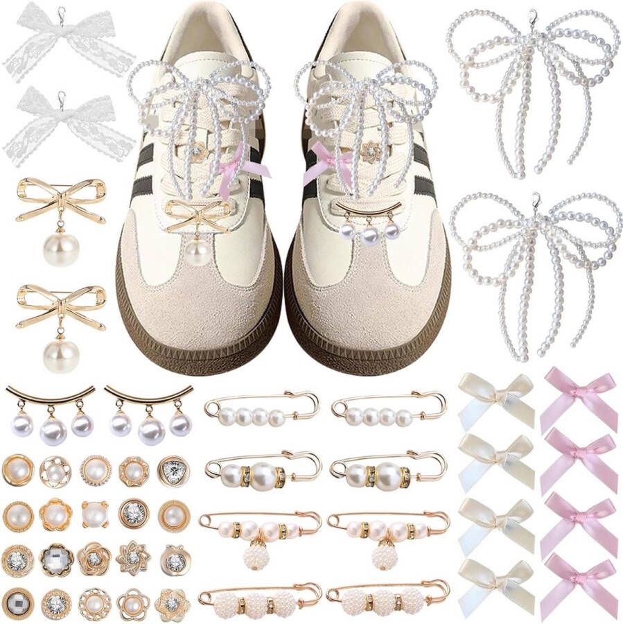Allecto plus Schoenbedels voor sneakers Schoenclips met veters Schoensieradenset schoenhangers Sneaker schoendecoratie Accessoires met bogen clips pinnen Synthetisch stuks