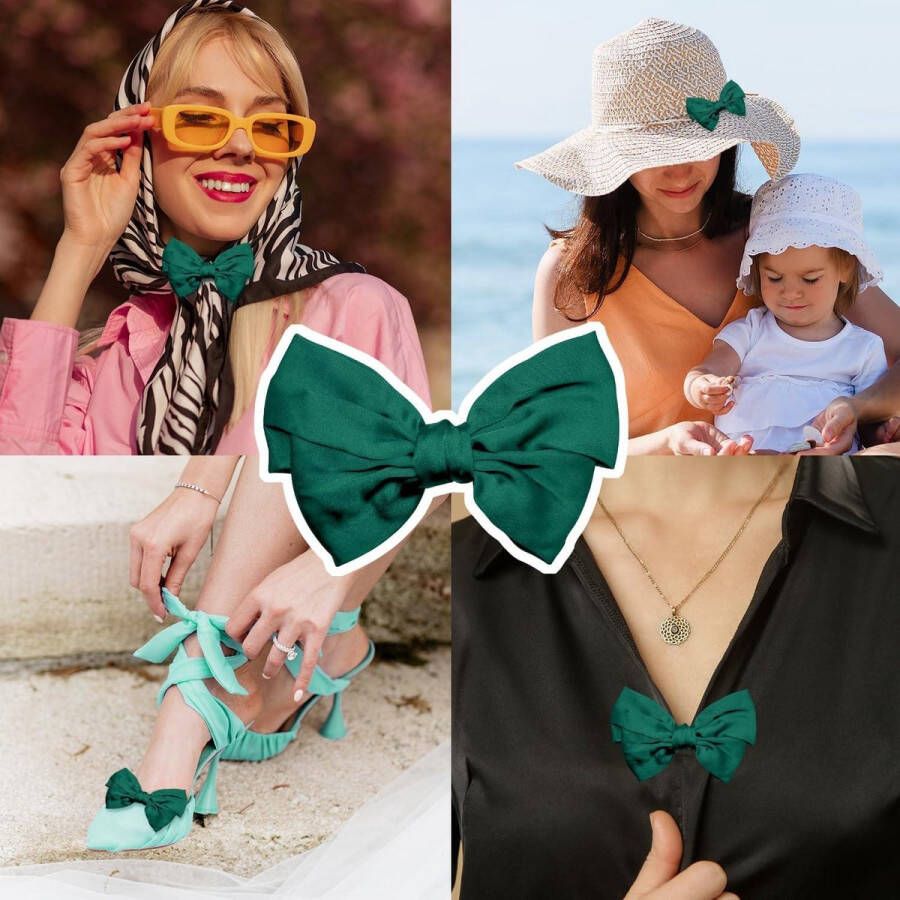 Allecto Plus Schoenclips met satijnen strik voor vrouwen en meisjes Set van 2 Schoengespen voor hoge hakken en sandalen Groen Voor bruiloft en feest