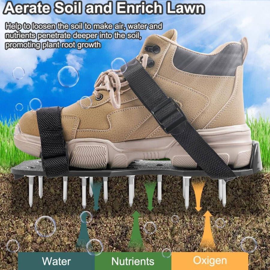 Allecto Plus Schoenen voor gazon- en tuinbeluchting 42 mm Verstelbare bandjes Sandaal beluchter Gazonbeluchtingsschoenen Zwart