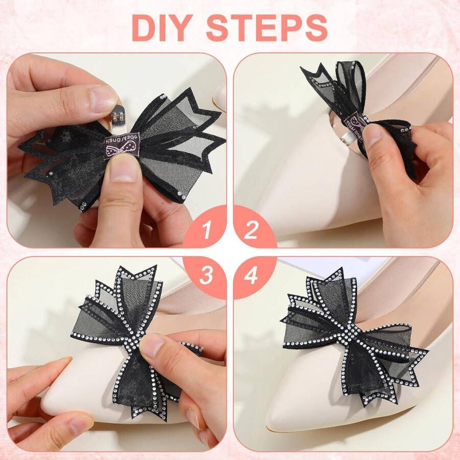 Allecto Plus Schoenklemmen Dames Jurk Strass Hoge Hakken Set van 2 Elegant Afneembare Strik Kleding Accessoires Vrouwen Meisjes Bruids Bruiloft Partij