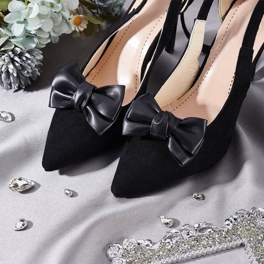 Allecto plus Schoenklemmen voor vrouwen set van 2 lederen schoenclips met strikdecoratie voor bruiloft en feest hakken en platte pumps accessoires