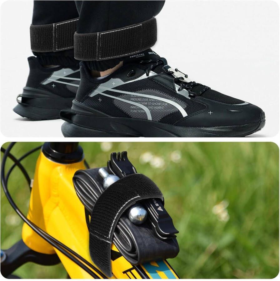 Allecto Plus Set van 2 fiets broekklemmen met klittenbandsluiting Verstelbare riemen voor fietsbroeken Bevestigingsriemen voor laarzen en enkels Fitnessuitrustingsriemen x