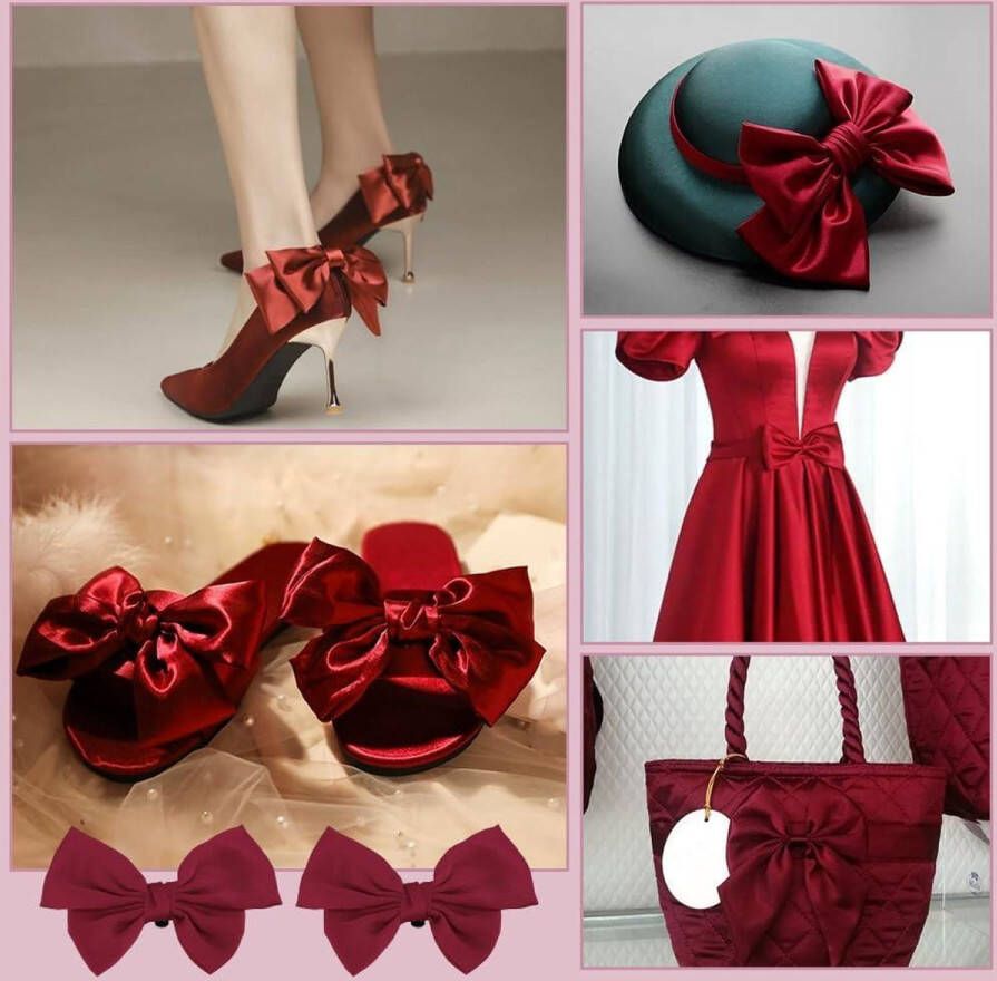 Allecto plus Set van 2 Schoen Clips met Satijn Boog Schoen Gespen voor Vrouwen Elegante Schoen Decoratie voor Bruiloft en Feest Geschikt voor Hakken Flats en Pumps