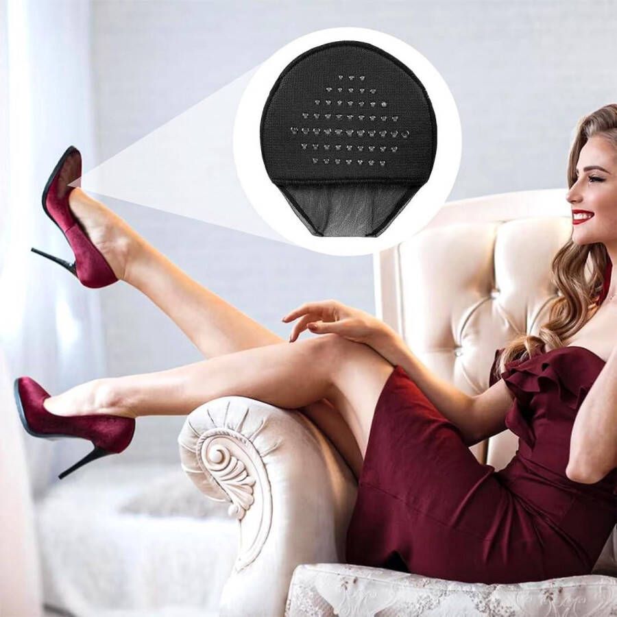 Allecto Plus Set van 4 Gewatteerde Middenvoet Pads voor Dames Sandalen Hoge Hakken Pijnverlichting en Voetcomfort Zwart