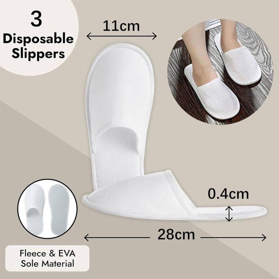 Allecto plus Set van 4 paar badstof hotelslippers voor en Universele maat Wegwerp pantoffels voor bruiloft Wit en grijs Gastpantoffels