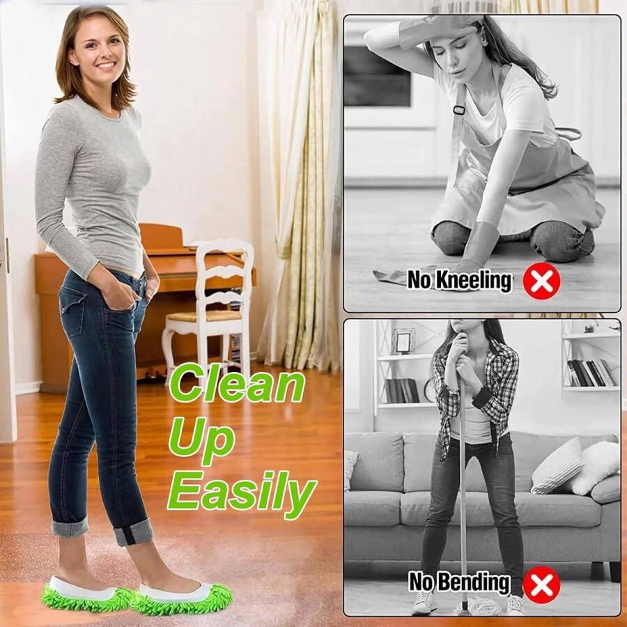 Allecto Plus Set van 4 paar Dweilschoenen en 1 Chenille Wasdoek Herbruikbare Pantoffels voor Vloerreiniging Huisreiniging 4 Kleuren