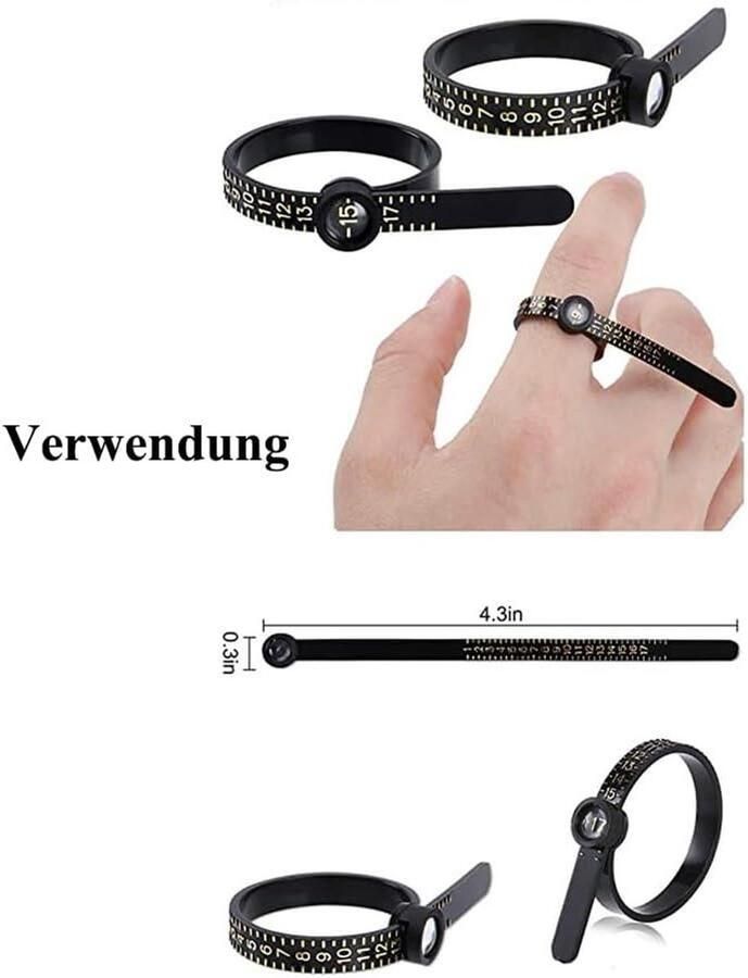 Allecto Plus Set van 4 ringmaatmessen voor het meten van ringmaat en vingeromtrek Maatstandaarden UK EU VS Kunststof