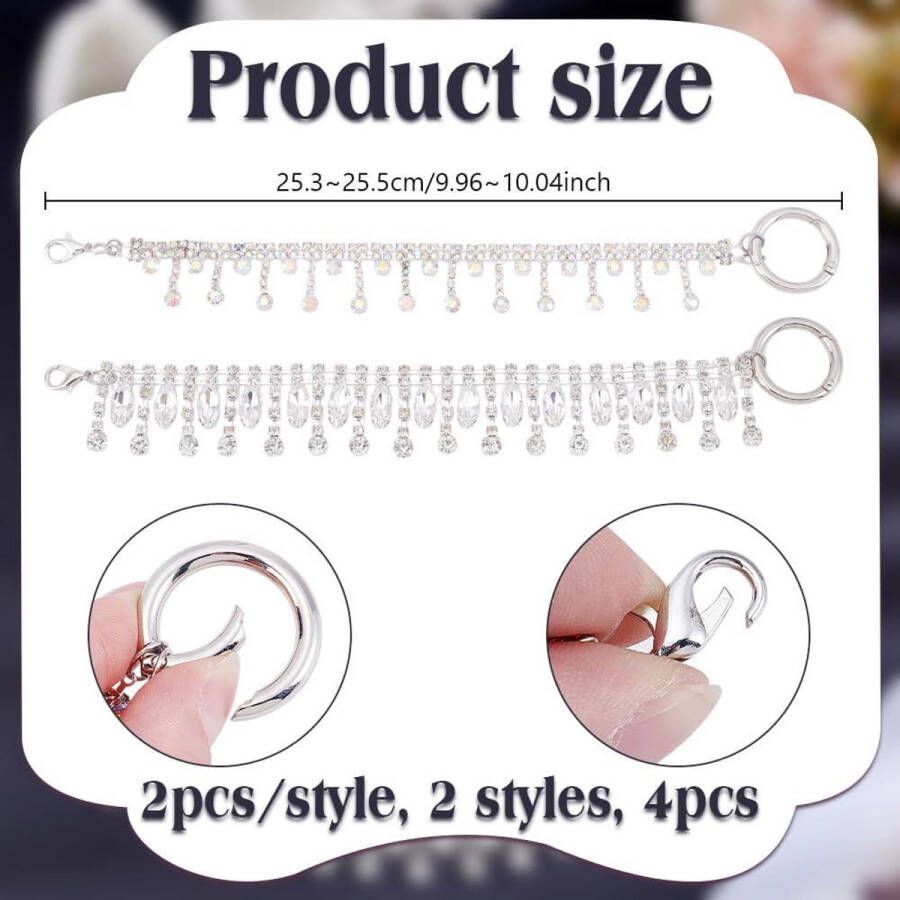 Allecto plus Set van 4 stuks schoenkettingen met kwastjes voor dames Sieraden schoenbedels strass-ketting Schoendecoratie voor sneakers sandalen en klompen