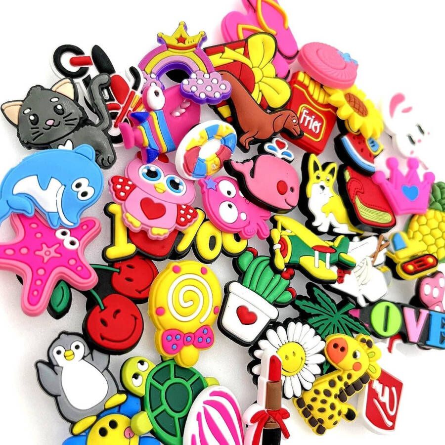 Allecto Plus Set van 40 Schattige Schoenendecoraties voor Kinderen Schoenbedels voor en Charms voor CLOGS Trendy Schoenaccessoires