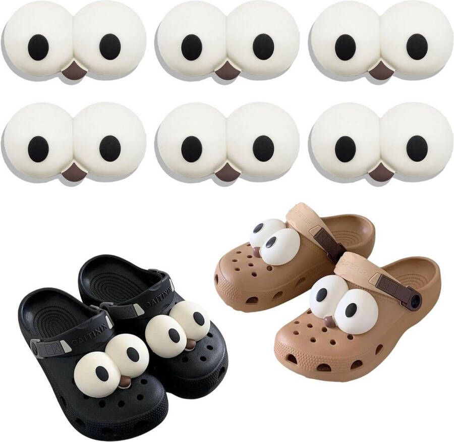 Allecto plus Set van 6 leuke schoenbedels met grote grappige ogen Schoendecoratie voor klompen en sandalen 3D-bedels voor volwassenen en kinderen
