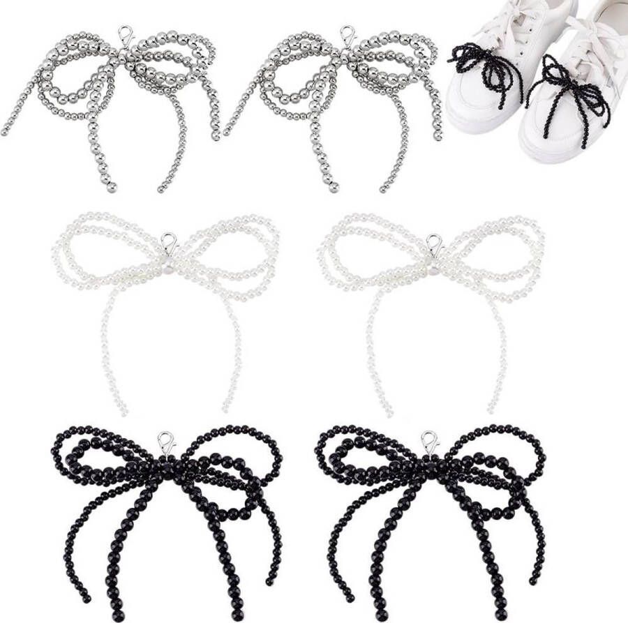 Allecto Plus Set van 6x Parel Boog Schoenbedels in 3 Kleuren Schoenklemmen voor Sneakers Decoraties voor Schoenen Ideaal voor Bruiloft Sleutelhangers Parelknoop Bedels 3 4 tot 3 7 inch