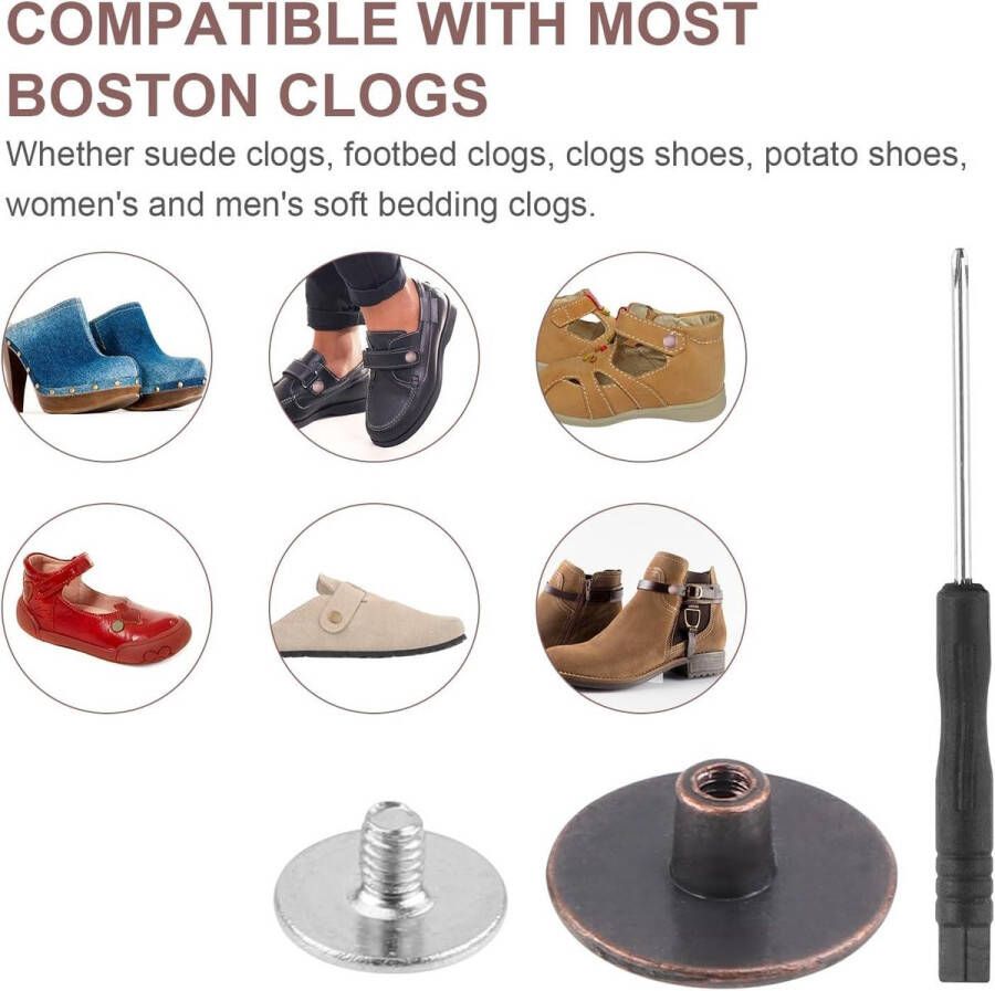 Allecto plus Set van 8 Vervangende Klinknagels voor Clogs-Schoenen in Rood Brons. Inclusief Schroeven en Schroevendraaier voor nen en