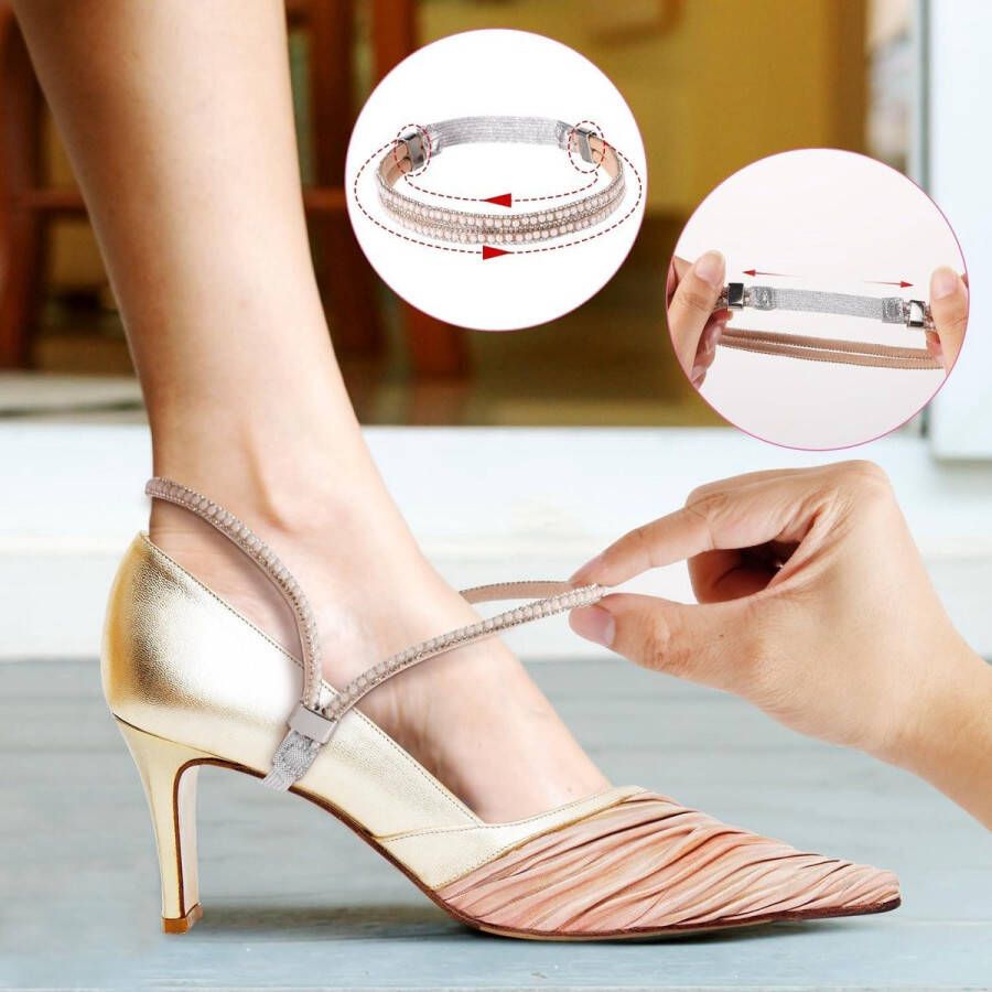 Allecto Plus Shoelaces met Strass voor Hoge Hakken Set van 4 Paar Roze Goud Zwart Dames Sandalen Accessoire Hakbandjes Enkelbandjes voor Vasthouden Hoge Hakken Verliespreventie