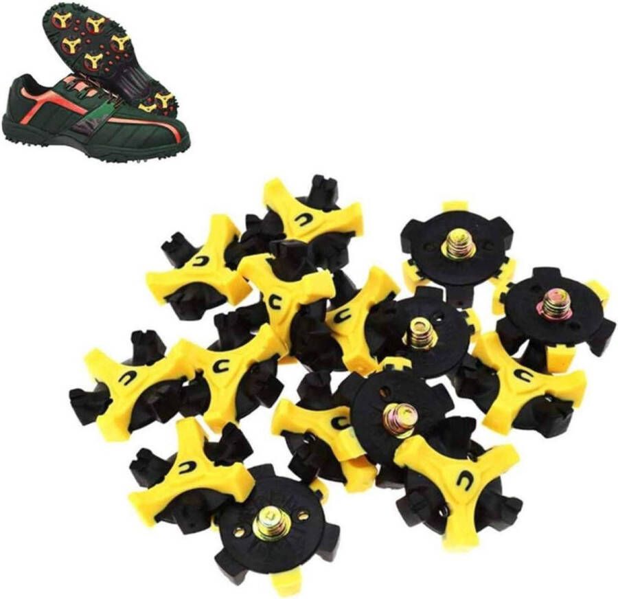 Allecto Plus Spikes voor golfschoenen 20 stuks Metaalschroeven Zoolnoppen Zwart Geel Golfaccessoires Sportuitrusting