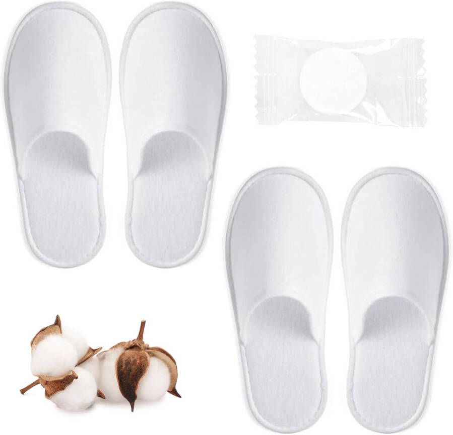 Allecto Plus Universele witte gastenslippers voor en met handdoek 2 paar wegwerpschoenen incl. pantoffels