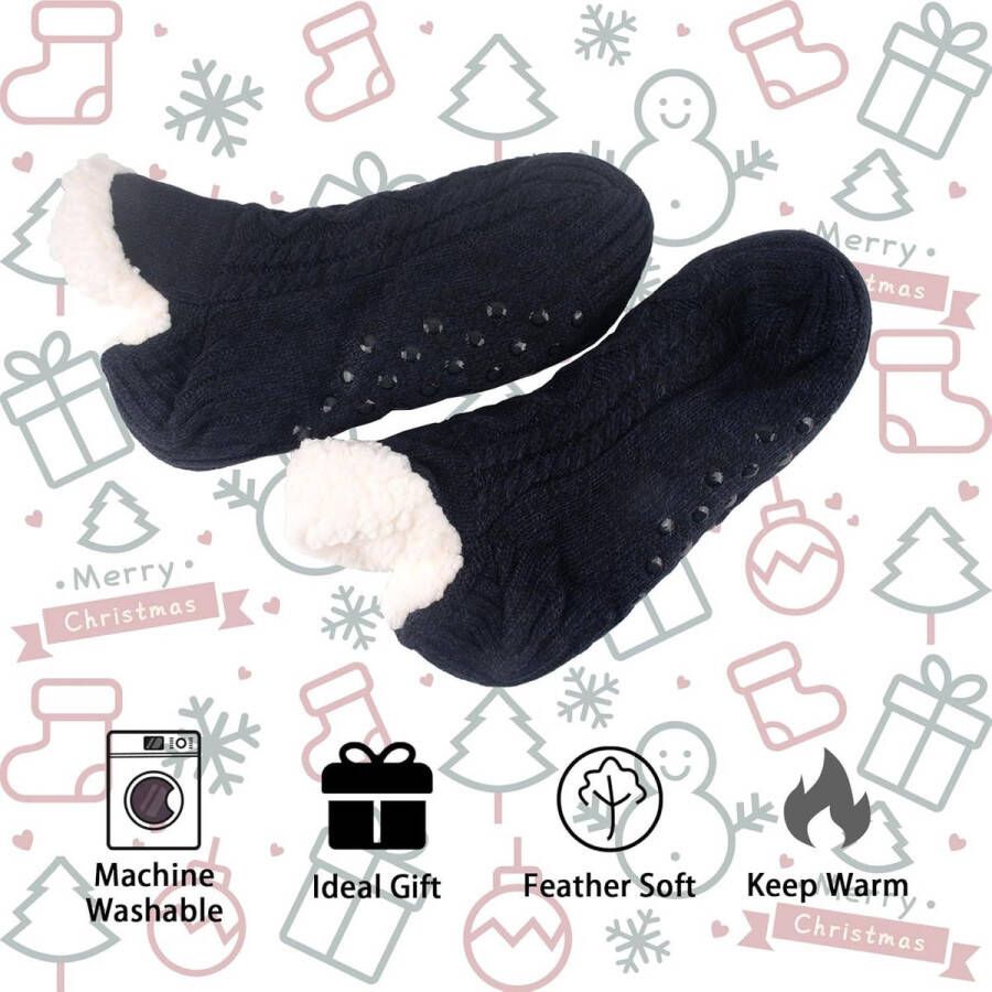 Allecto Plus Warme Antislip Pantoffels voor en Thuisgebruik Zwart en Marineblauw UK Gezellig en Pluizig Binnenhuis Pantoffels met Brede Pasvorm