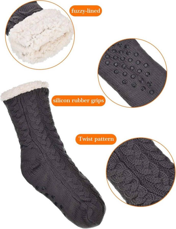 Allecto Plus Warme Dames Pantoffels met Kerstsokken Zachte Fleece Gevoerde Antislip Pantoffels met 2 paar