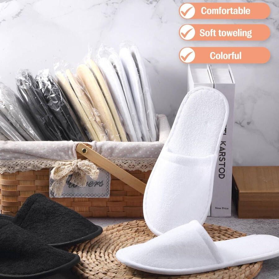 Allecto Plus Wegwerp Gastenslippers 24 Paar Spa Slippers voor en nen Katoenen Zachte Hotel Slippers Thuis Indoor Hotel Reizen Bruiloft Feest Wit Licht Grijs Zwart