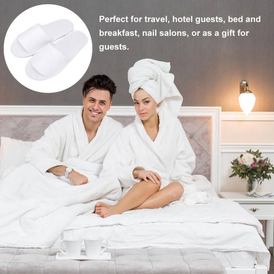 Allecto Plus Wegwerp Spa-pantoffels voor en Antislip badstof slippers voor thuis feest en reizen Set van 5 paar Wit Wasbare gastenslippers Commercieel gebruik