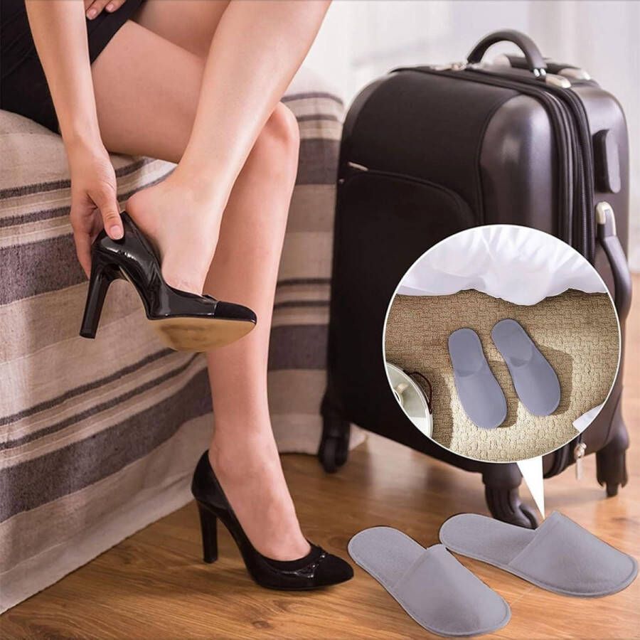 Allecto Plus Wegwerpschoenen set van 4 paar badstofslippers voor en Universele Wit + Grijs Ideaal voor bruiloftsgasten