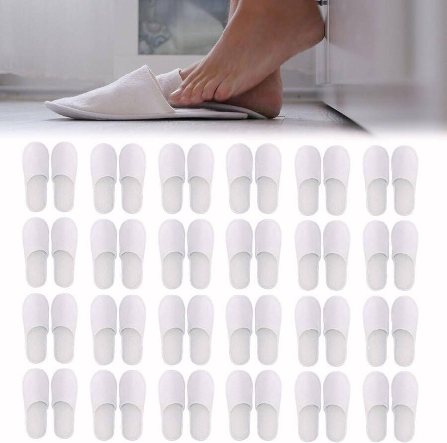 Allecto Plus Wegwerpschoenen voor gasten 6 paar badstof slippers Universele maat Bruiloft pantoffels Wit en