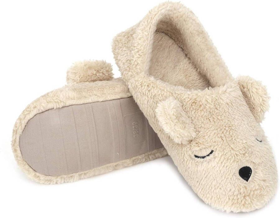 Allecto Plus Zachte pluche pantoffels liefdespaar met cartoon beer Winter herfst lente Maat [specificatie]