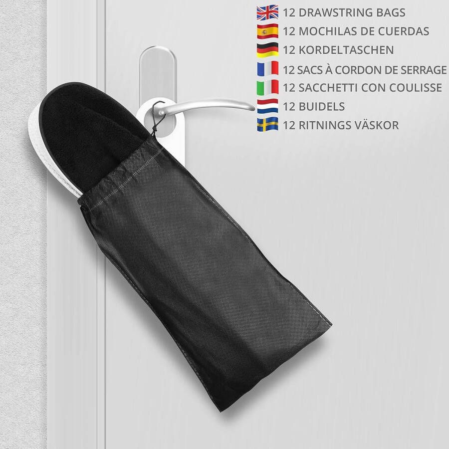 Allecto plus Zachte Spa Slippers in Zwarte Kleur (12 Paar) Teen Gesloten Wasbaar Herbruikbaar Maten S en L Badkamer Gasten Reizen Huwelijk Hotel