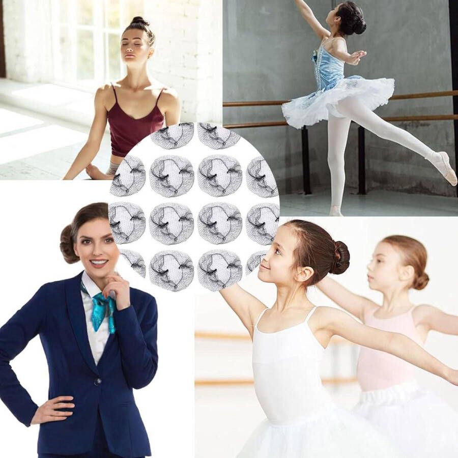 Allecto Plus Zwarte Haarnetjes 40 Stuks voor Meisjes en Vrouwen Ballet Haarnetten Onzichtbare Broodjesnetten Mesh Ballet-Broodnetjes Haaraccessoires Ballerina's